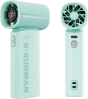 Portable Handheld Turbo Fan,100 Speeds Adjustable Mini Personal Fan, 4000mAh USB Rechargeable Battery Operated, LED Display,Gifts for Women Men Travel/Camping/Outdoor (Green)