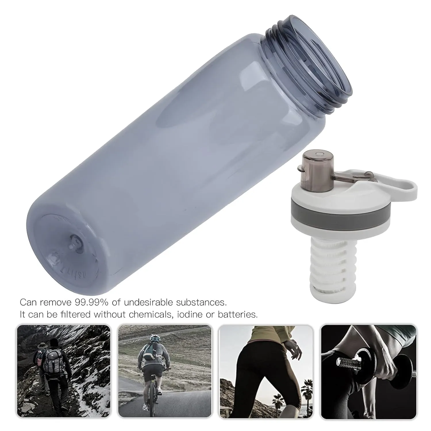 Portable Ifier Bottle 770ml for Cam Hiking Emergency Outdoor Ed Bottle Yellow Compact Bottle for Travel (Gray)