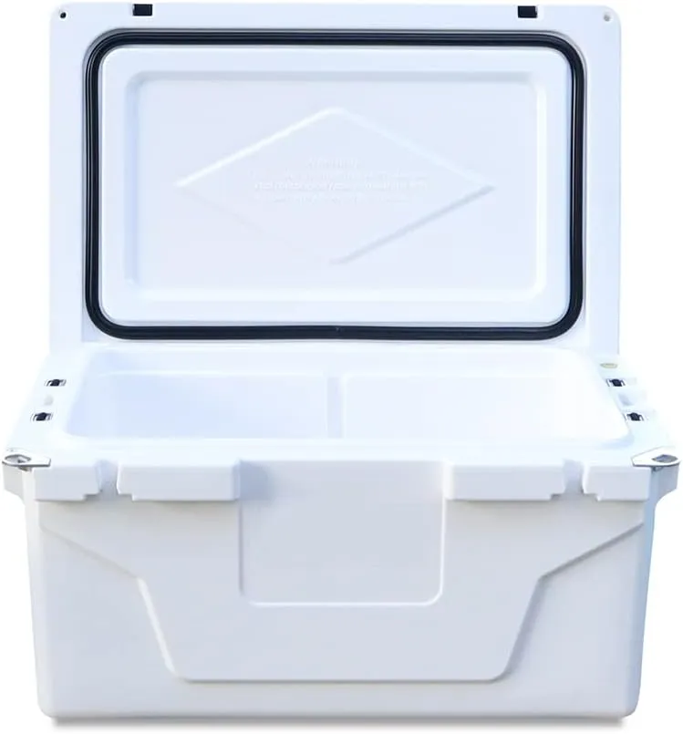 Portable Insulated Cooler Box 65QT for Outdoor Camping and Fishing, Heavy-Duty Wheels, Antique White