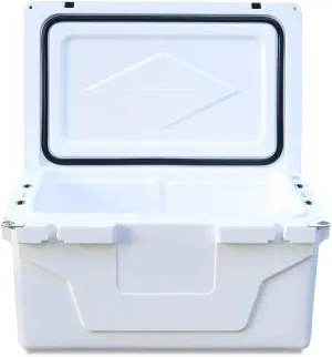 Portable Insulated Cooler Box 65QT for Outdoor Camping and Fishing, Heavy-Duty Wheels, Antique White
