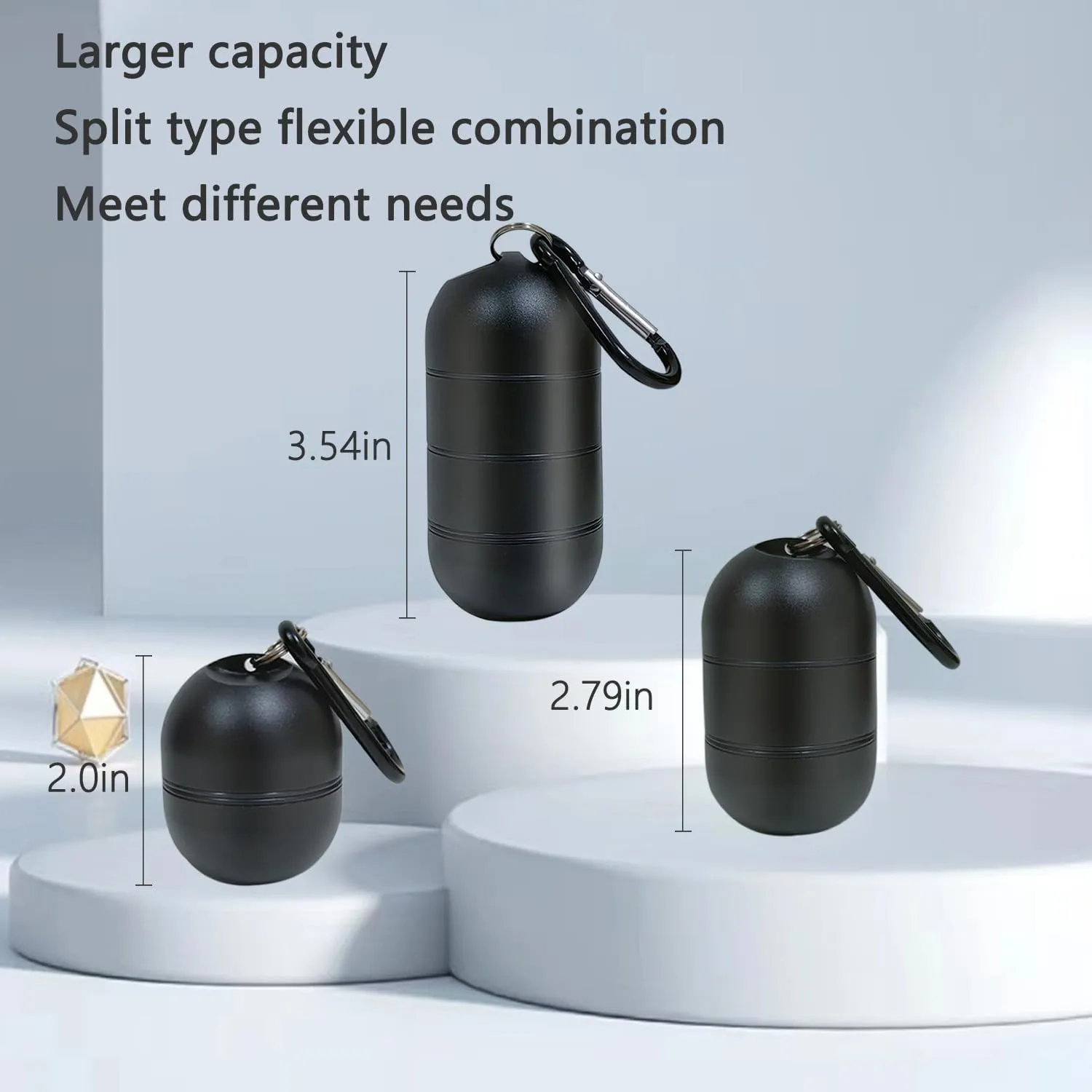 Portable Jewelry Holder Keychain Travel Ring Holder 3 Layers Keychain Container with Protective Sponge for Organizing rings, Necklaces, Earrings (Round Black)