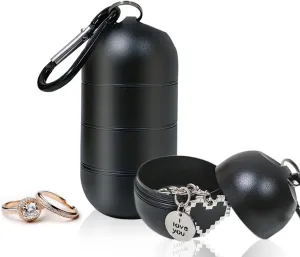 Portable Jewelry Holder Keychain Travel Ring Holder 3 Layers Keychain Container with Protective Sponge for Organizing rings, Necklaces, Earrings (Round Black)