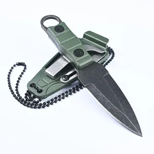 Portable Knife Outdoor Survival Stone-wash Fixed Blade Knife, w/Kydex Sheath, Belt Clip, Full Tang Camping Knife, Fishing Hunting edc MINI Knife Green