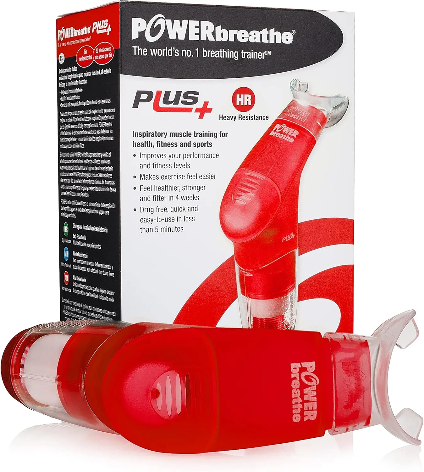 POWERBREATHE - Breathing Exercise Device, Breathing Trainer and Therapy Tool to Strengthen Breathing Muscles and Help Lung Capacity, Handheld Inspiratory Muscle Trainer – Red, Heavy Resistance