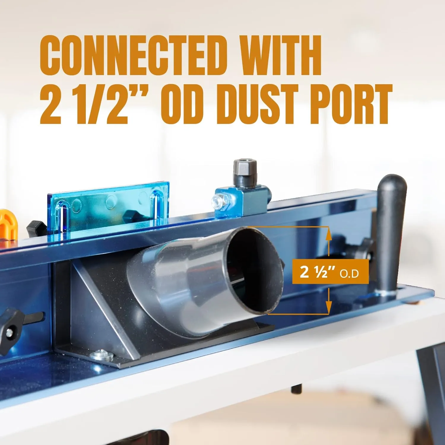 POWERTEC Router Table Fence System 3-1/2" Tall 32" Long, Router Fence Kit with Adjustment Knob, Aluminum Flip Stop, Measuring Tape, Feather Board, Bit Guard, and Built-In 2-1/2" Dust Port - 71655