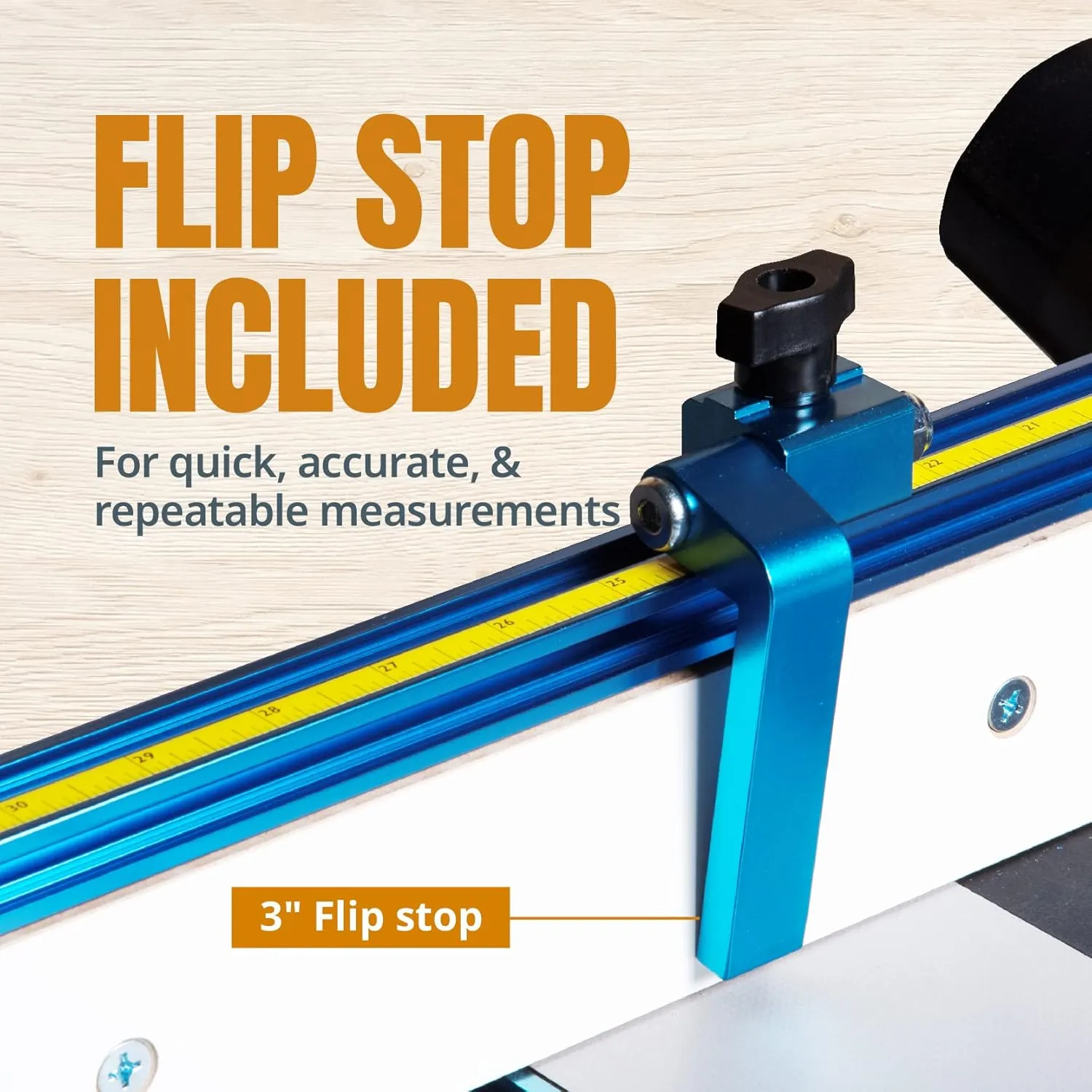 POWERTEC Router Table Fence System 3-1/2" Tall 32" Long, Router Fence Kit with Adjustment Knob, Aluminum Flip Stop, Measuring Tape, Feather Board, Bit Guard, and Built-In 2-1/2" Dust Port - 71655