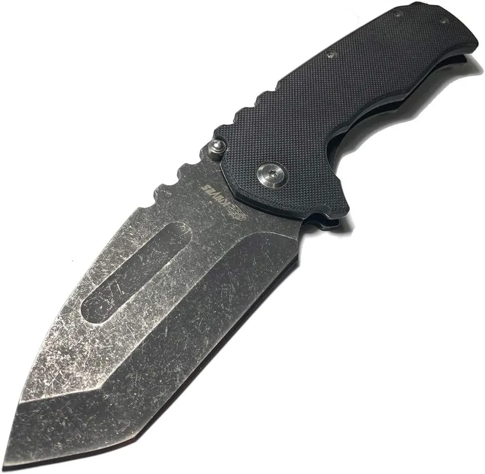 Praetorian P Folding Tactical Knife，Pocket Tanto，Folding Cleaver Camping Knives with Black Blade 440 Stainless Steel G10 Handle for Outdoor Survival and EDC