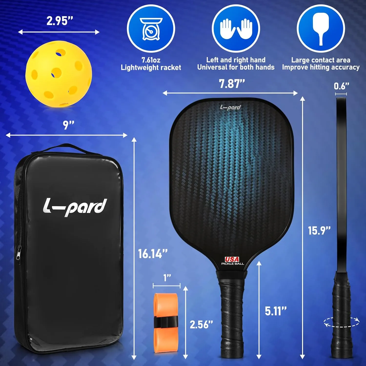 Premium Pickleball Set - Carbon Fiber Material -Includes 2 Pickleball Paddles, Perfect for Men and Women - Ideal Pickleball Gifts for Players
