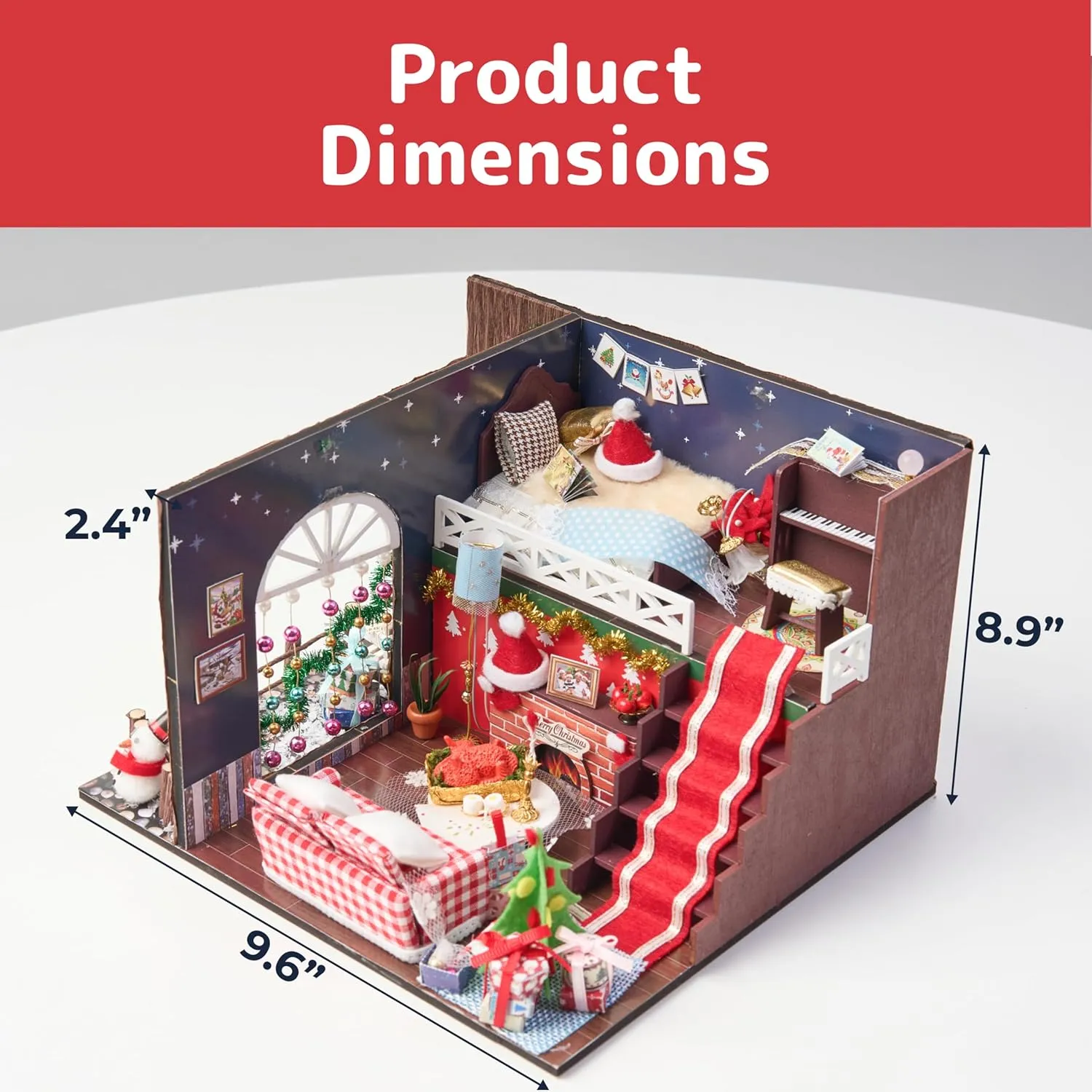 Prextex DIY Tiny House Kit Christmas Scene - Miniature House, Model Home, and Mini Room Kits for a Festive Holiday Building Experience - LED Lights, Snowman, Piano Set and Christmas Tree - Age 10 