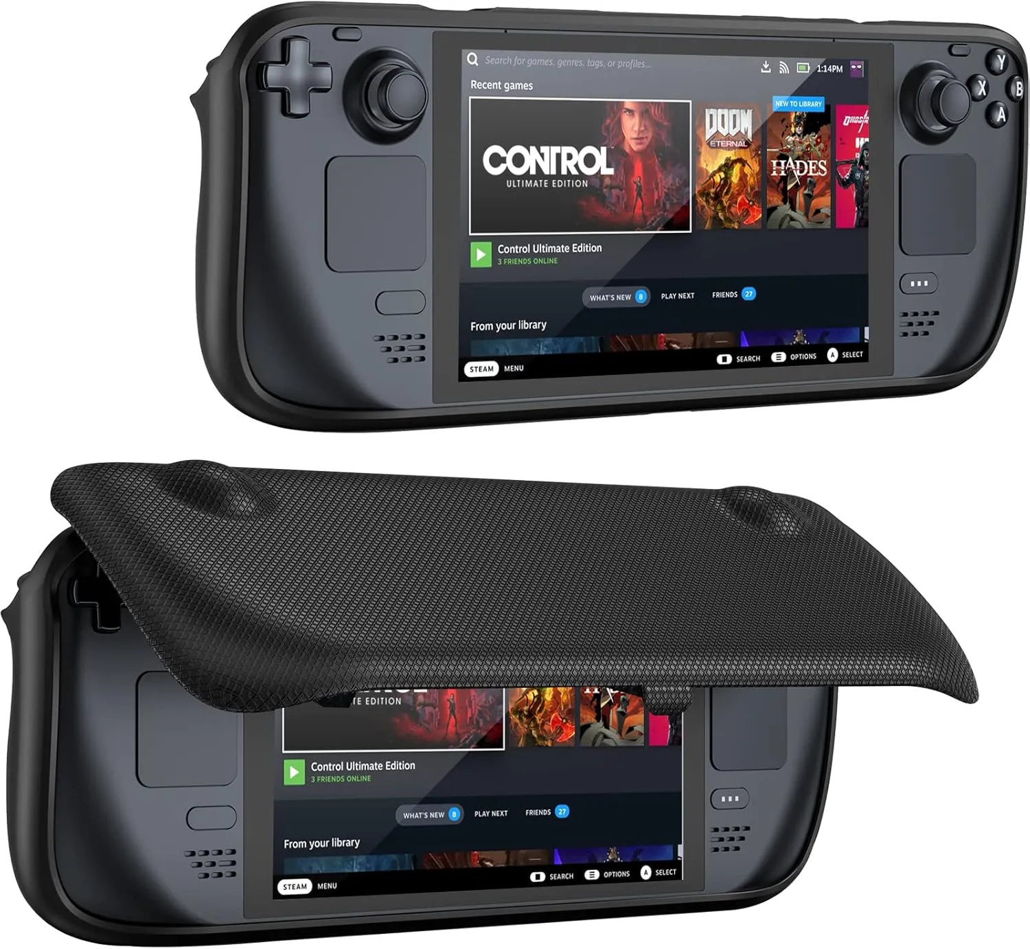 ProCase Upgraded Flip Case for Steam Deck/Steam Deck OLED with Front Cover 2023, Protective Case with Magnetically Detachable Front Shell Cover Accessories -Black