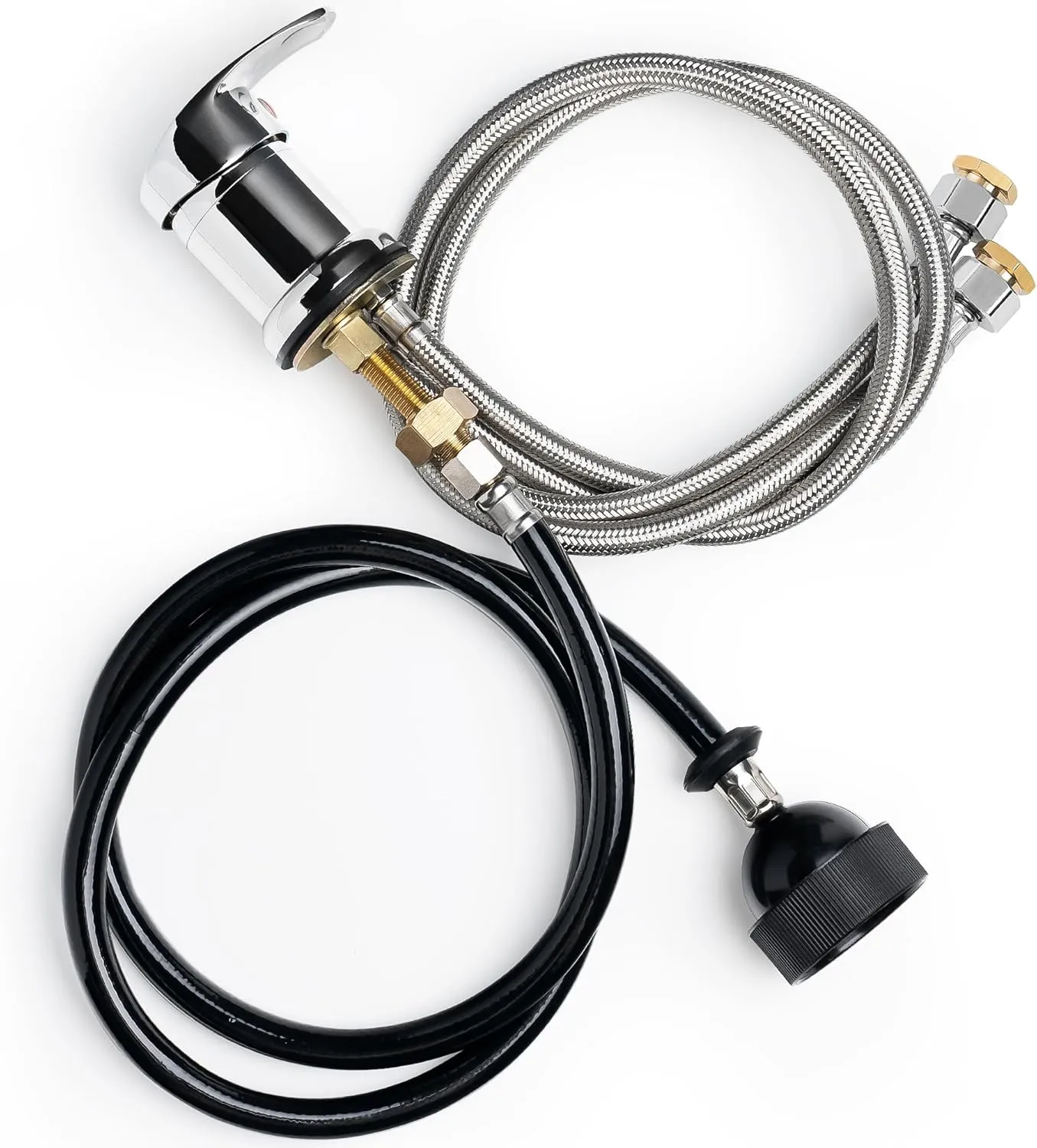 Professional Beauty Salon Shampoo Sink Bowl Faucet and Sprayer Kit with Vacuum Breaker and Flexible Spray Hose - Chrome Finish
