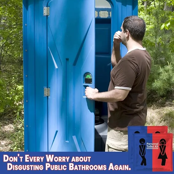 Public Restroom Kit: Pack of On-The-Go Bathroom Kits with Toilet Paper for Travel - Public Toilet Survival Kit including Gloves, Wipes, Seat Covers in Zip Top Bag