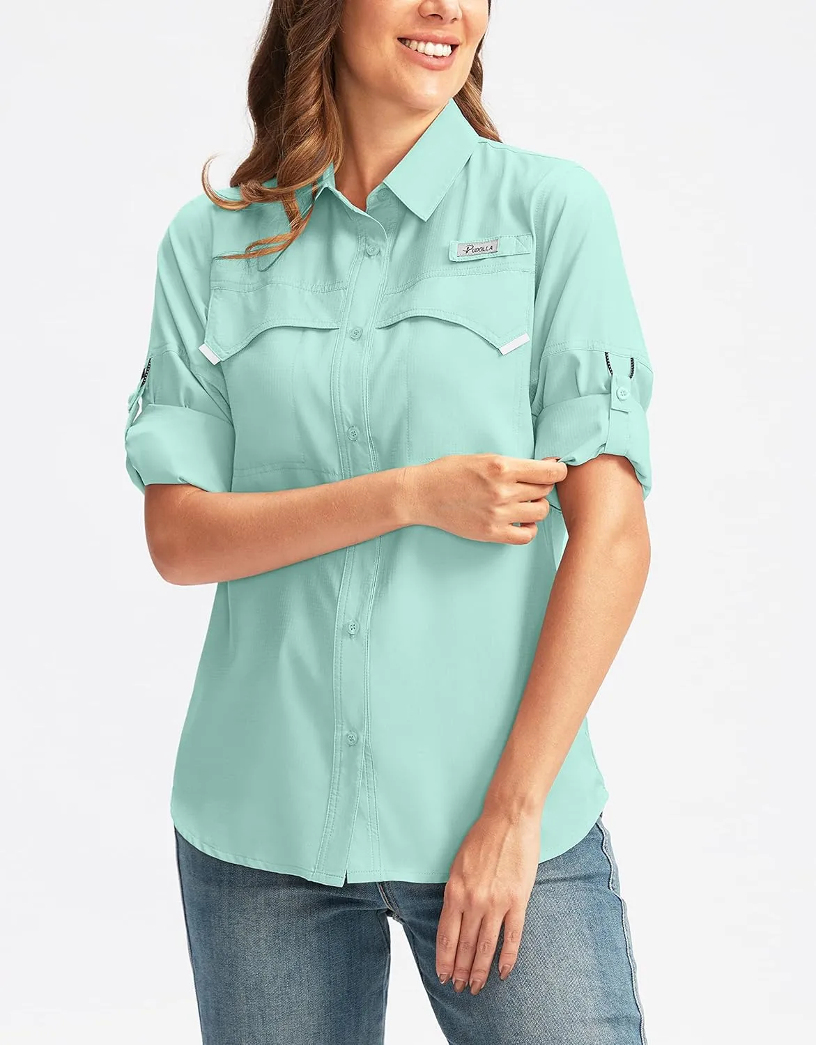Pudolla Women's UPF 50  UV Sun Protection Shirts Long Sleeve Fishing Hiking Shirt Cool Lightweight Travel Safari Shirts