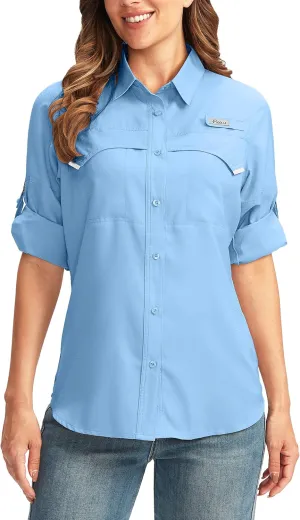 Pudolla Women's UPF 50  UV Sun Protection Shirts Long Sleeve Fishing Hiking Shirt Cool Lightweight Travel Safari Shirts