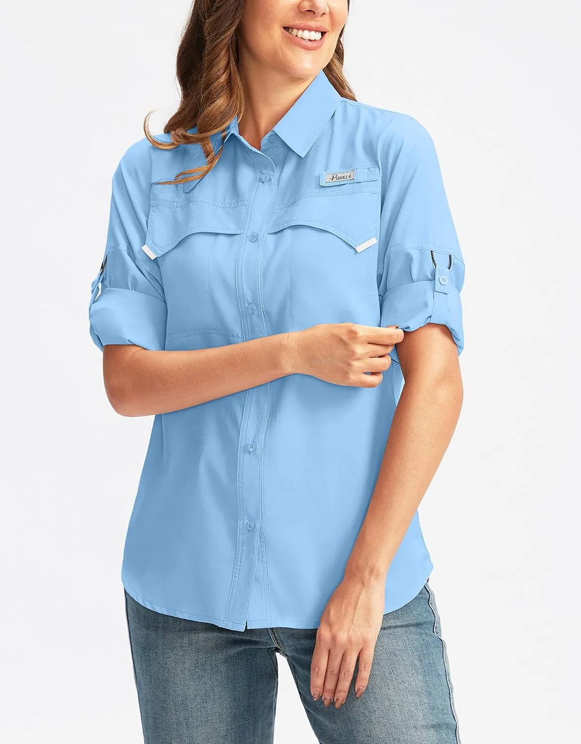 Pudolla Women's UPF 50  UV Sun Protection Shirts Long Sleeve Fishing Hiking Shirt Cool Lightweight Travel Safari Shirts