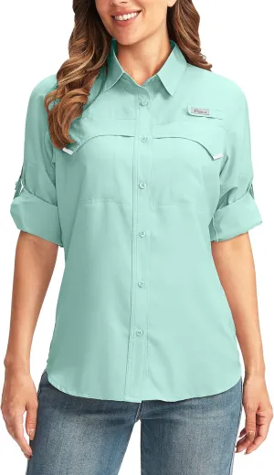 Pudolla Women's UPF 50  UV Sun Protection Shirts Long Sleeve Fishing Hiking Shirt Cool Lightweight Travel Safari Shirts
