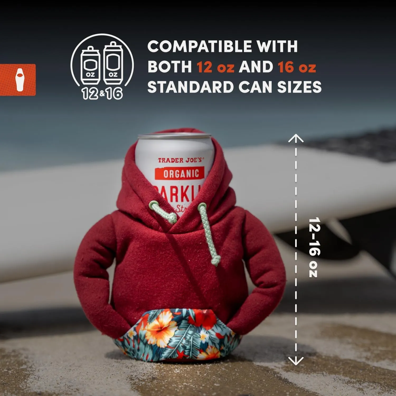Puffin - The Hoodie Beverage Jacket - 12 oz Insulated Can Cooler - Beer Bottle & Soda Can Insulator, Keep Drinks and Beverages Cold - Beige Palm