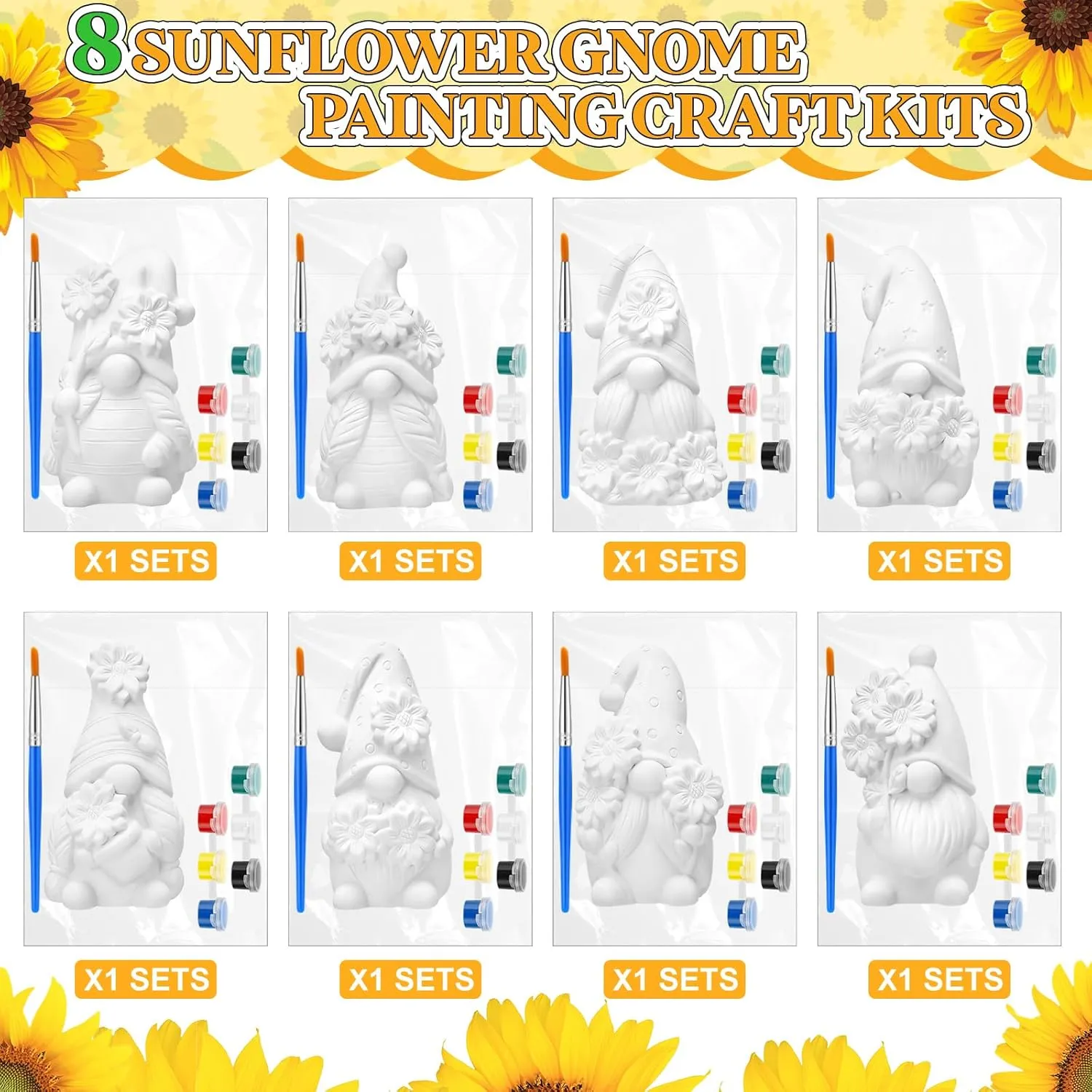 PullCrease 8 Pcs Gnome Ceramics to Paint Ready to Paint Your Own Ceramic Gnome Statues DIY Unpainted Ceramics Paintable Figurines Kit Crafts with Brush Palette for Boys Girls