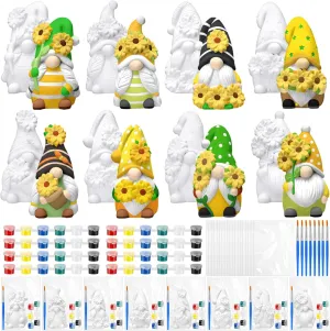 PullCrease 8 Pcs Gnome Ceramics to Paint Ready to Paint Your Own Ceramic Gnome Statues DIY Unpainted Ceramics Paintable Figurines Kit Crafts with Brush Palette for Boys Girls