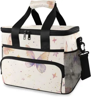 Purple Butterflies Stars Cooler Bag Insulated Cooler Soft Sided Cooler 24 Can Portable Picnic Bag Large Leakproof Lunch Bag Box for Beach Grocery Camping Travel Car Men Women