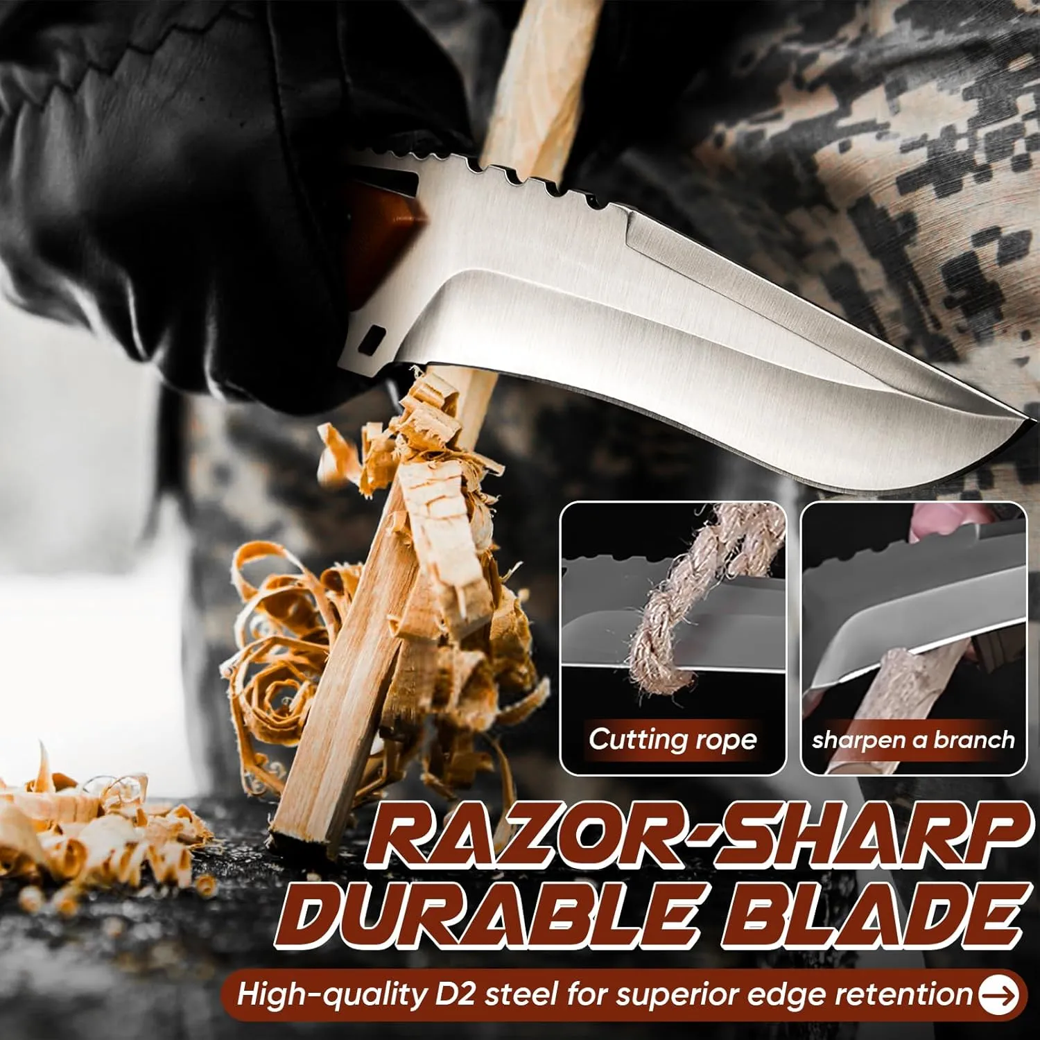 Purple Dragon Fixed Blade Knife with Kydex Sheath - D2 Steel Survival Knives for Camping, Bushcraft, Hunting - Ergonomic G10 Handle Outdoor Survival Gear Gift for Men