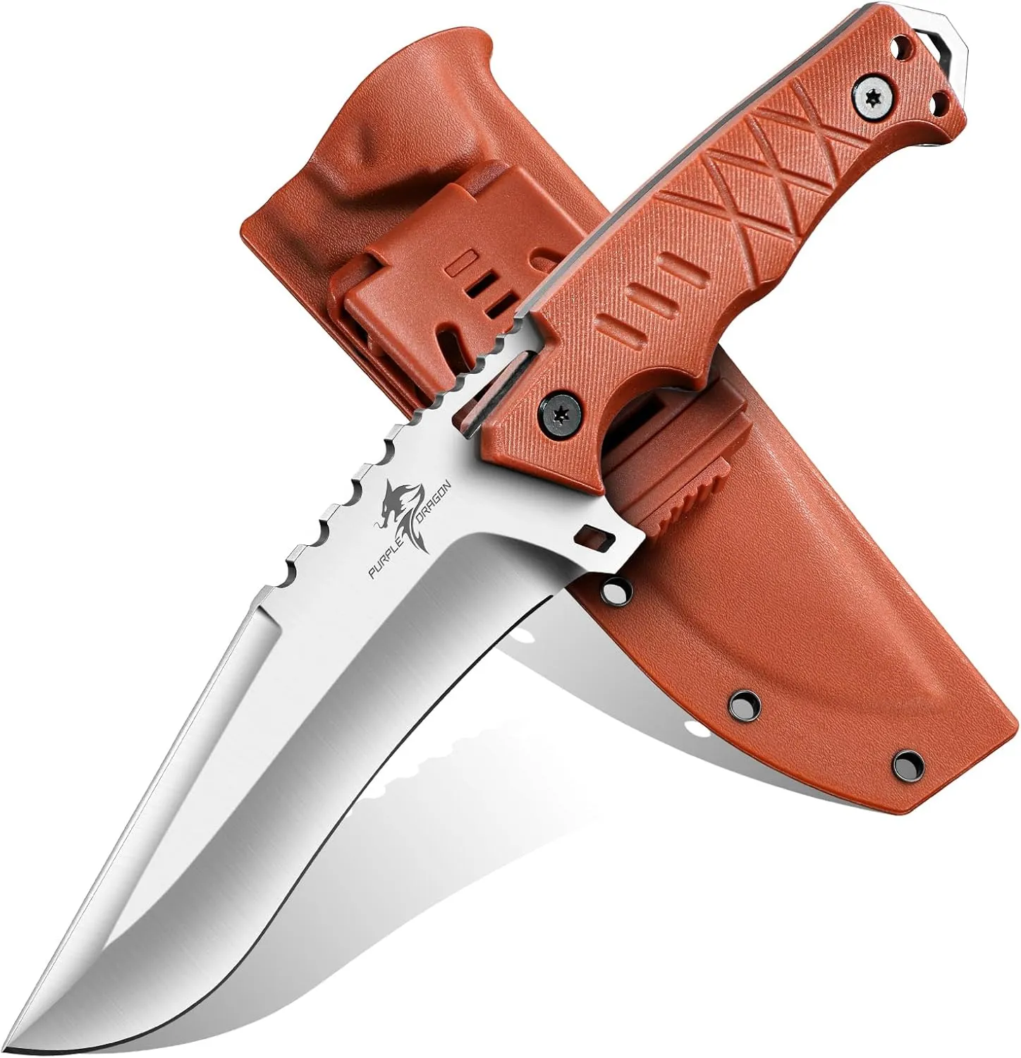 Purple Dragon Fixed Blade Knife with Kydex Sheath - D2 Steel Survival Knives for Camping, Bushcraft, Hunting - Ergonomic G10 Handle Outdoor Survival Gear Gift for Men