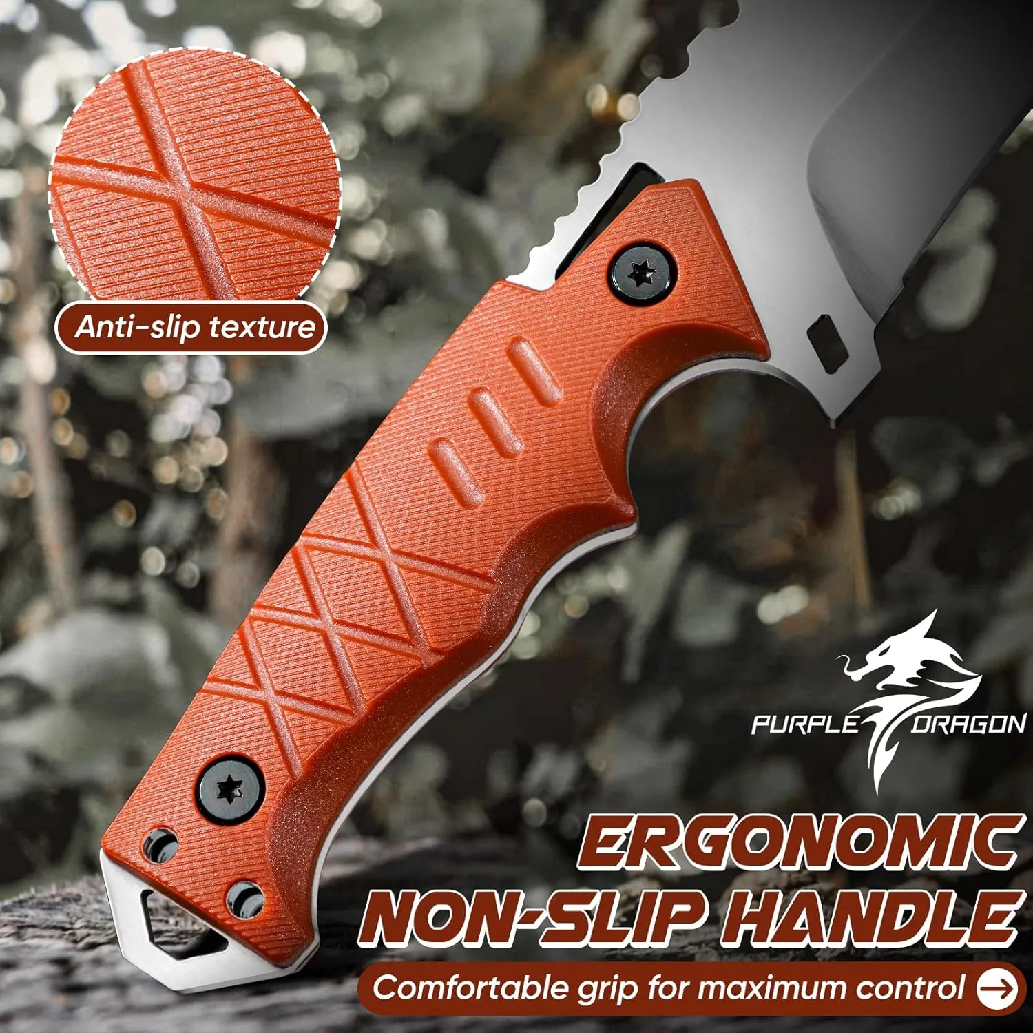 Purple Dragon Fixed Blade Knife with Kydex Sheath - D2 Steel Survival Knives for Camping, Bushcraft, Hunting - Ergonomic G10 Handle Outdoor Survival Gear Gift for Men