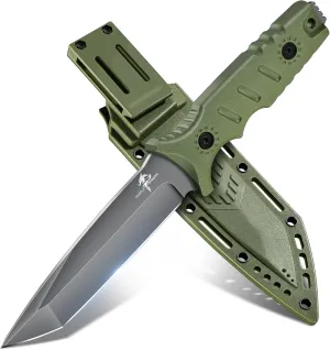 Purple Dragon Green Survival Knife with Kydex Sheath - Full Tang Fixed Blade Made from a Single Piece of D2 Steel - Field Knife for Bushcraft, Camping and Hunting - Gift for Men