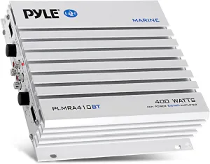 Pyle 2.1 Bluetooth Marine Amplifier Receiver - Waterproof 4 Channel Wireless Bridgeable Audio Amp for Stereo Speaker with 400W Power Dual MOSFET Supply, GAIN Level & LED Indicator, Black - PLMRA410BT