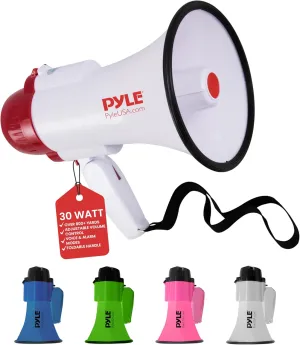 Pyle Lightweight 30-Watt Megaphone Bullhorn Speaker - Adjustable Volume, Built-in Siren for 800-Yard Range Suitable for Indoor/Outdoor Sports, Cheerleading, and Events (PMP30)