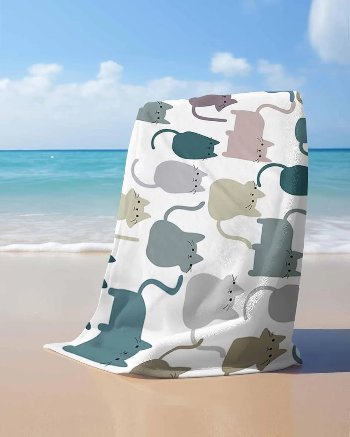 Quick-Drying Microfiber Beach Towel, Cartoon Lovely Cat Print Soft Absorbent Bath Shower Towels, Simple Lightweight Portable Towel/Blanket for Travel/Swimming Pool/Camping/Yoga/Gym，35x70 Inch