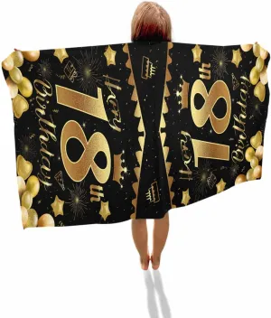 Quick-Drying Microfiber Beach Towel, Happy Birthday Soft Absorbent Bath Shower Towels, Balloon Cake Fireworks Lightweight Portable Towel/Blanket for Travel/Swimming Pool/Camping/Yoga/Gym，35x70 Inch