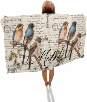 Quick-Drying Microfiber Beach Towel, Retro Birds Soft Absorbent Bath Shower Towels, Vintage Lightweight Portable Towel/Blanket for Travel/Swimming Pool/Camping/Yoga/Gym，35x70 Inch