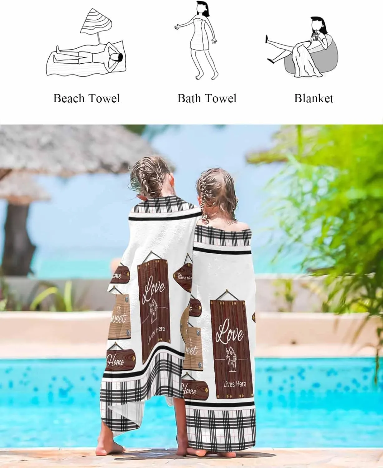 Quick-Drying Microfiber Beach Towel, Rustic Coffee Soft Absorbent Bath Shower Towels, Casual Buffalo Plaid Lightweight Portable Towel/Blanket for Travel/Swimming Pool/Camping/Yoga/Gym，35x70 Inch