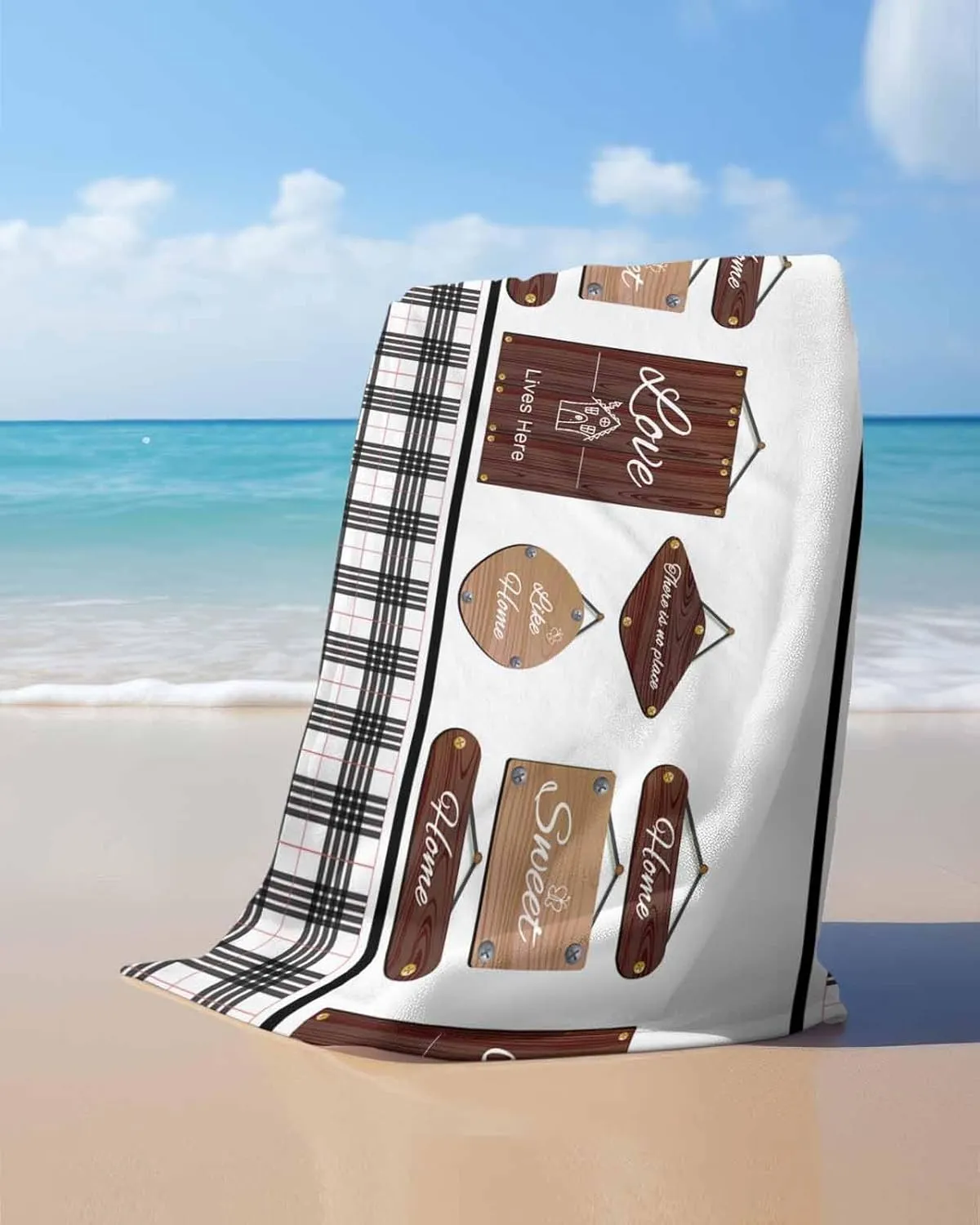 Quick-Drying Microfiber Beach Towel, Rustic Coffee Soft Absorbent Bath Shower Towels, Casual Buffalo Plaid Lightweight Portable Towel/Blanket for Travel/Swimming Pool/Camping/Yoga/Gym，35x70 Inch