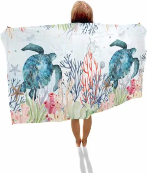 Quick-Drying Microfiber Beach Towel, Sea Turtle Soft Absorbent Bath Shower Towels, Ocean Coral Shell Lightweight Portable Towel/Blanket for Travel/Swimming Pool/Camping/Yoga/Gym，35x70 Inch