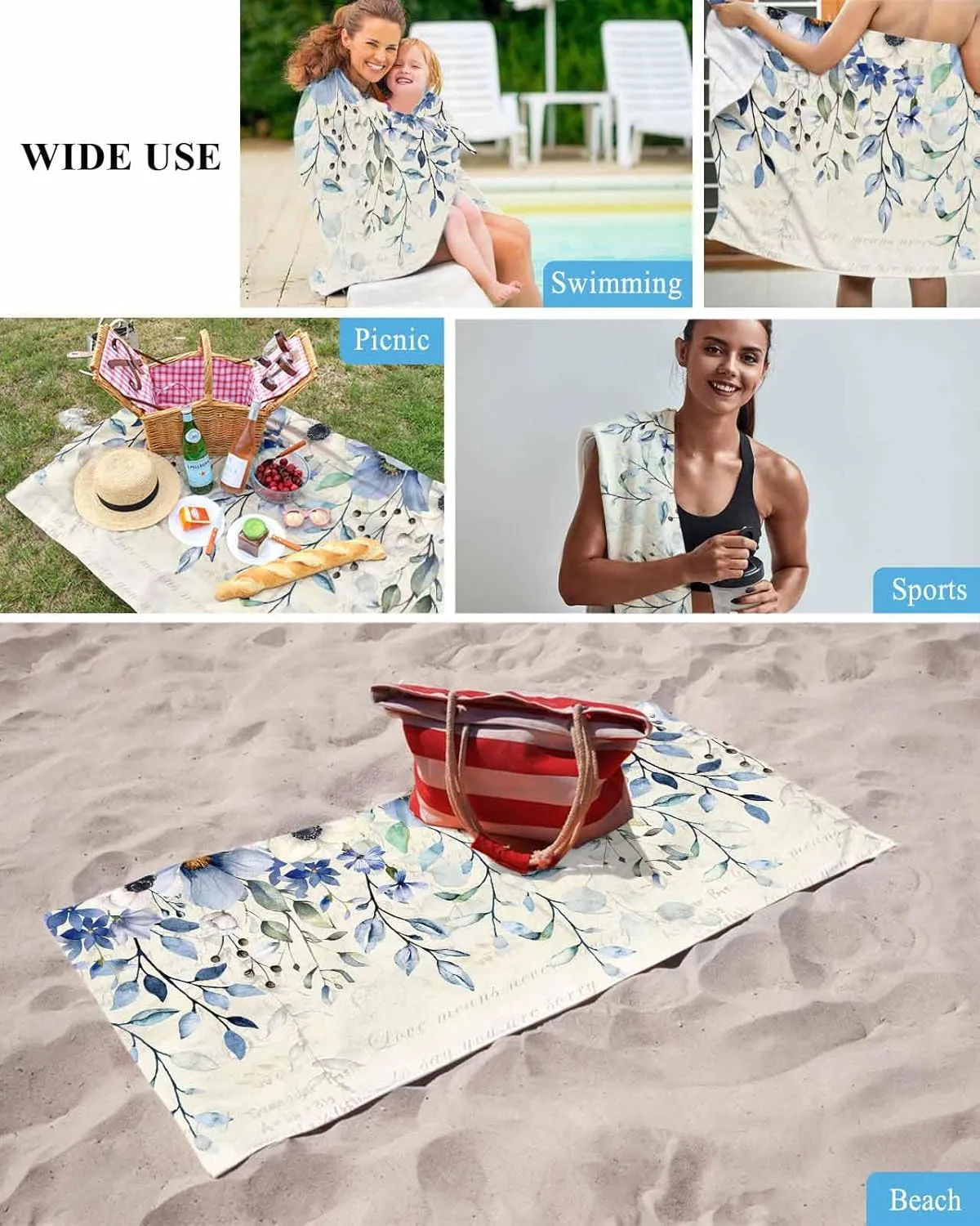 Quick-Drying Microfiber Beach Towel, Soft Absorbent Bath Shower Towels, Lightweight Portable Towel/Blanket for Travel/Swimming Pool/Camping/Yoga/Gym，35x70 Inch