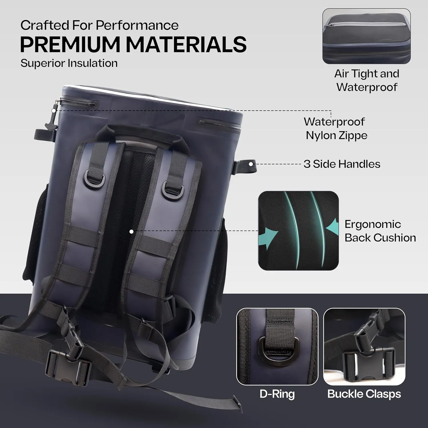 Quiksilver Welded Bungee Backpack Cooler, 30L/36 Cans, 48-72 Hours Insulation, Leakproof & Waterproof IPX7 Rated, Heavy-Duty 600D TPU, Adjustable Straps, Tactical Rings & Mesh Pockets