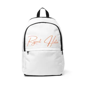 "Reject Hate. Orange."  Unisex Fabric Backpack