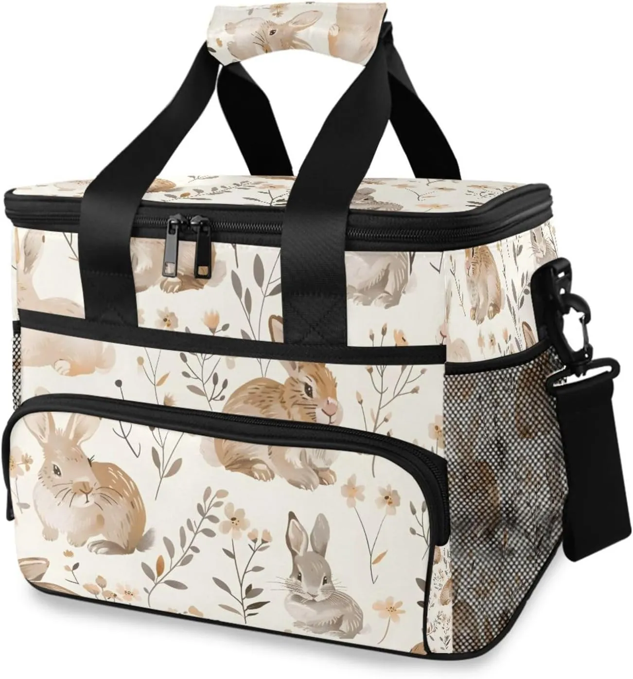 Rabbits Forest Flowers Cooler Bag Insulated Cooler Soft Sided Cooler 24 Can Portable Picnic Bag Large Leakproof Lunch Bag Box for Beach Grocery Camping Travel Car Men Women