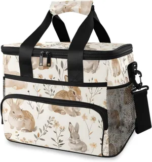 Rabbits Forest Flowers Cooler Bag Insulated Cooler Soft Sided Cooler 24 Can Portable Picnic Bag Large Leakproof Lunch Bag Box for Beach Grocery Camping Travel Car Men Women