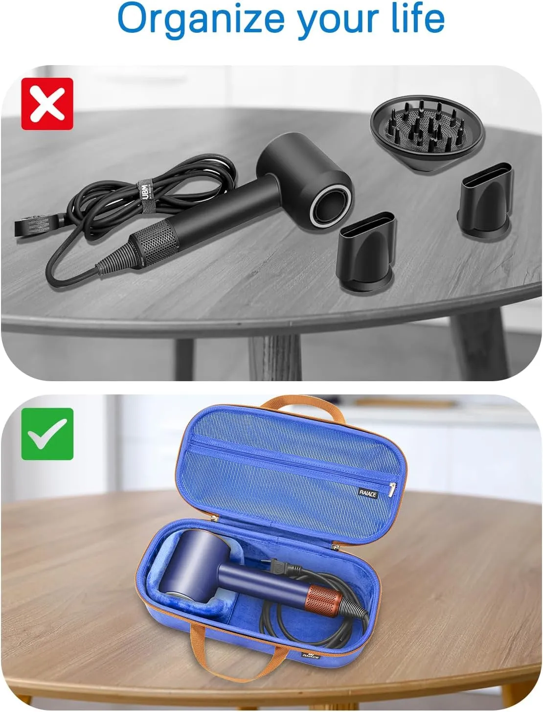 RAIACE Hard Storage Case Compatible with Dyson Hair Dryer, Travel Carrying Bag. (for Sale is case only). -Blue