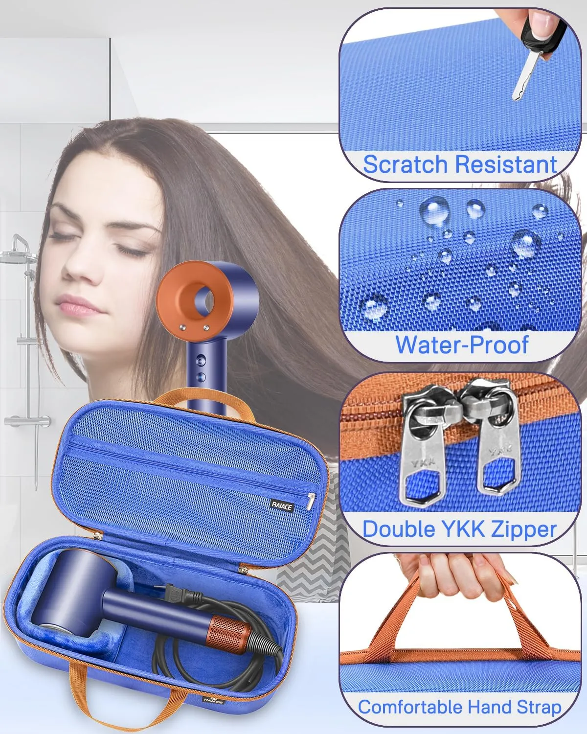 RAIACE Hard Storage Case Compatible with Dyson Hair Dryer, Travel Carrying Bag. (for Sale is case only). -Blue