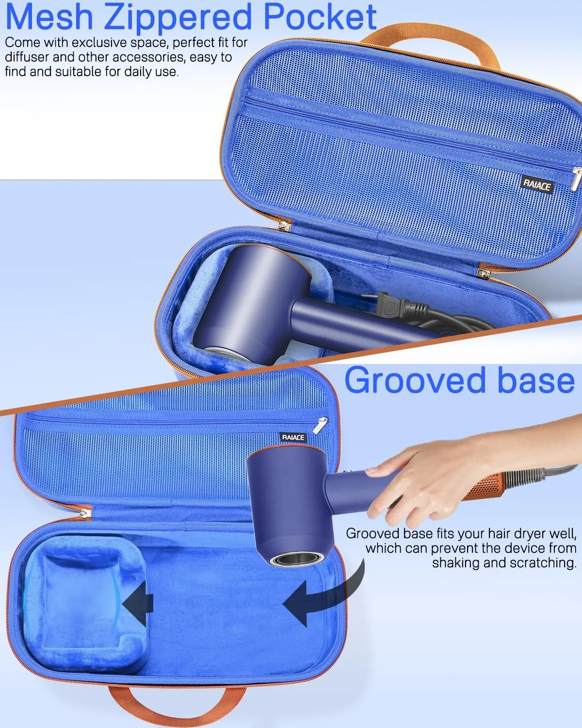 RAIACE Hard Storage Case Compatible with Dyson Hair Dryer, Travel Carrying Bag. (for Sale is case only). -Blue