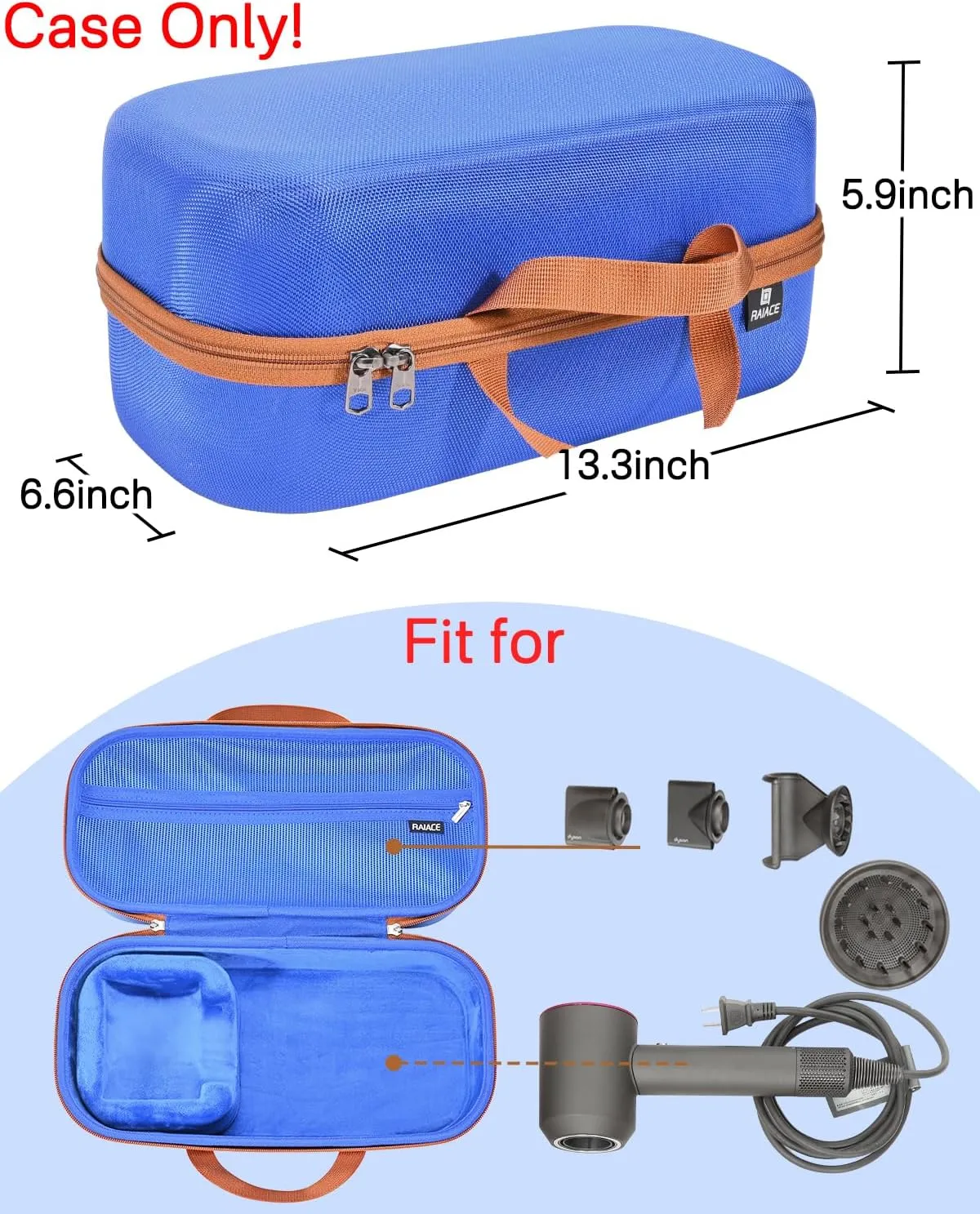 RAIACE Hard Storage Case Compatible with Dyson Hair Dryer, Travel Carrying Bag. (for Sale is case only). -Blue