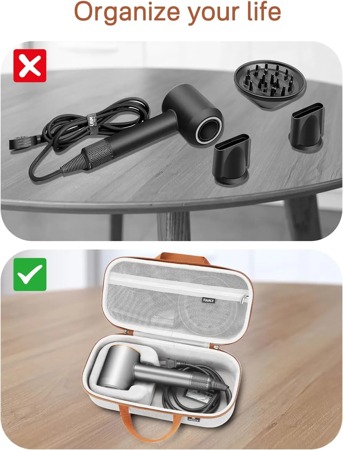 RAIACE Hard Storage Case Compatible with Dyson Hair Dryer, Travel Carrying Bag. (for Sale is case only). - Gray(Gray Lining)