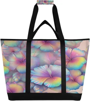 Rainbow Hibiscus Reusable Insulated Lunchbox Cooler Bag, Leakproof Kitchen Grocery Bag Collapsible Portable Cooler Tote Bag for Picnic, Camping, Office, Travel