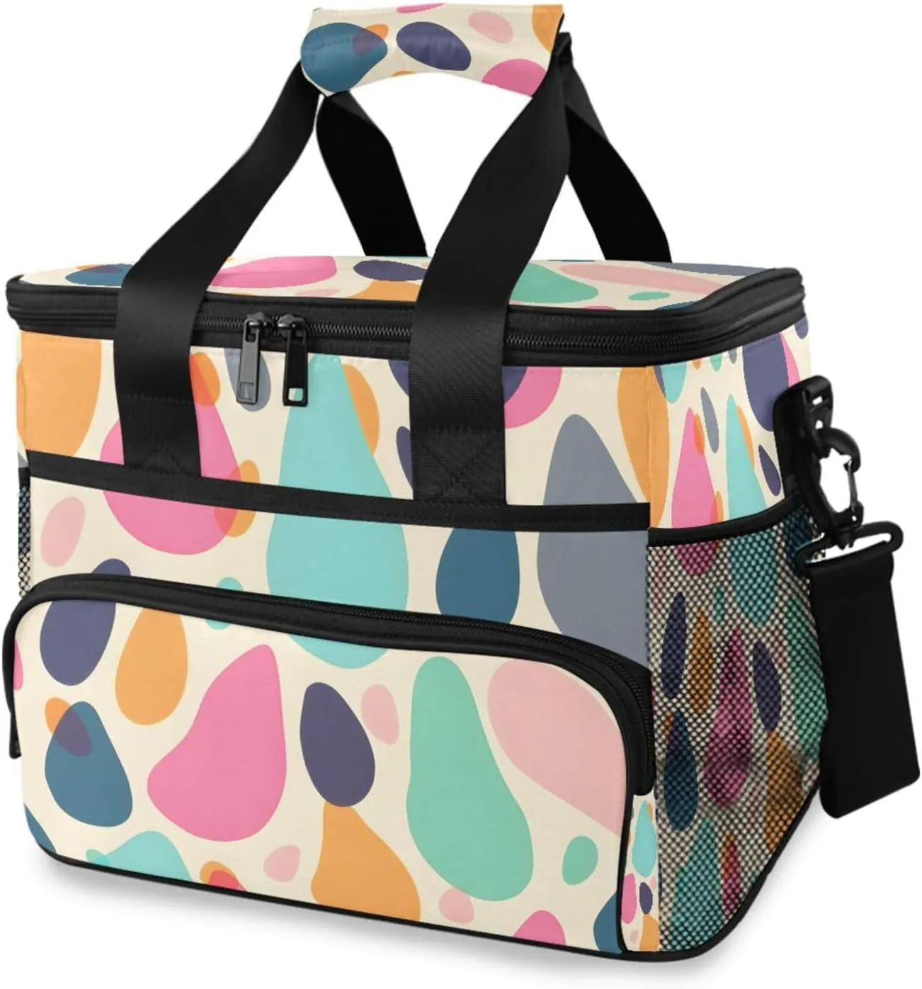Rainbow Raindrop Polka Dots Cooler Bag Insulated Cooler Soft Sided Cooler 24 Can Portable Picnic Bag Large Leakproof Lunch Bag Box for Beach Grocery Camping Travel Car Men Women