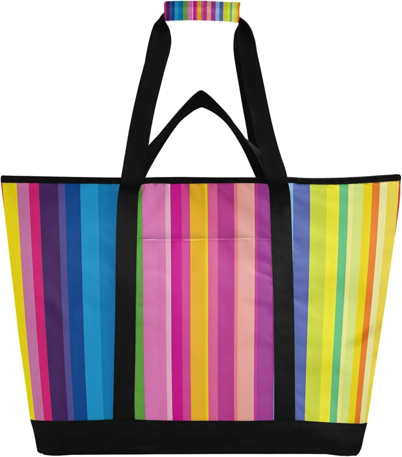 Rainbow Stripes Reusable Insulated Cooler Bag with Ice Pack Compartment - Large 47L Waterproof Thermal Grocery Tote for Picnic Beach Camping Lunch Storage