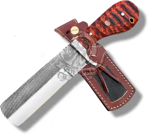 Rasp steel Bull Cutter Knife with leather sheath, Hunting Knife with holster, Cowboy knife, Fixed Blade (Orange-Black)
